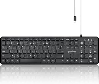 Perixx PERIBOARD-210C Tastatur, kabelgebunden, USB C, volle Größe, mit Tasten, leise Schere – kompatibel mit Tablets, Computern und Laptops – Schwarz – Französisch AZERTY
