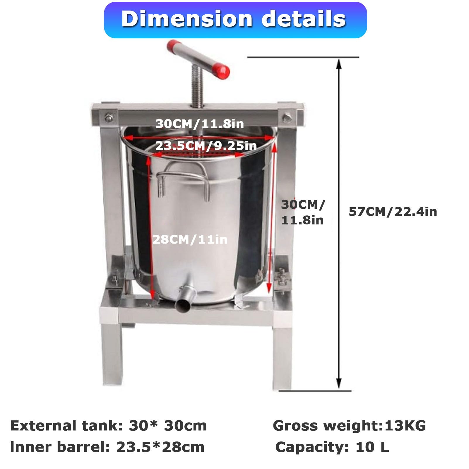Extractor manual de exprimidor de miel extractor de exprimidor de frutas prensa de cera de abejas trituradora sidra naturaleza jugo fabricación manual exprimidor para apicultura agricultura