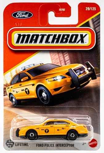 Matchbox Ford Police Interceptor [Yellow Taxi] 29/125, 1:64 Scale Diecast Toy Vehicle