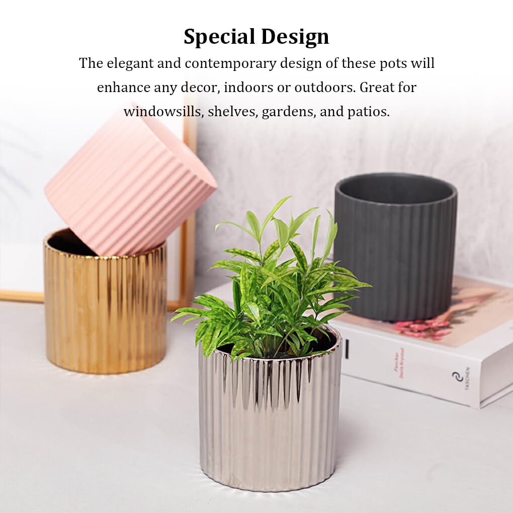 Rotondo Lucido Rosa Pianta Vaso Smart Ceramica Strisce da