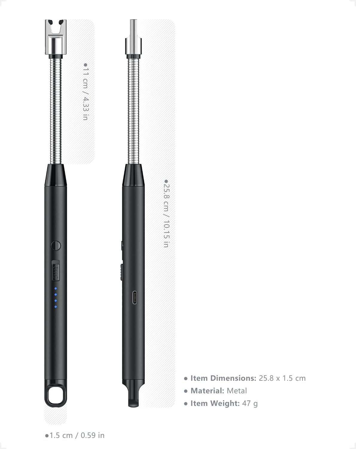 Allume Gaz Électrique Rechargeable USB-C Briquet Long