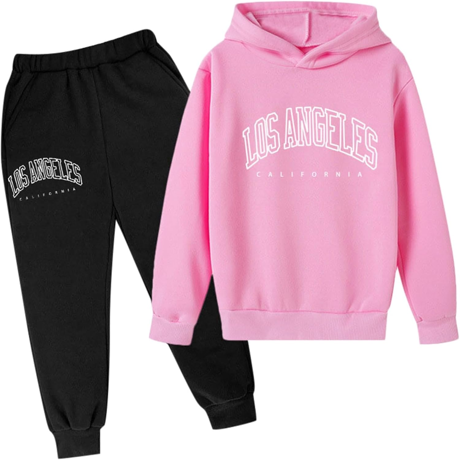 2 Piece Outfits for Girls Fall Cozy for Girls Kids Hooded Los Angeles California Letter Children Workout Track Suits