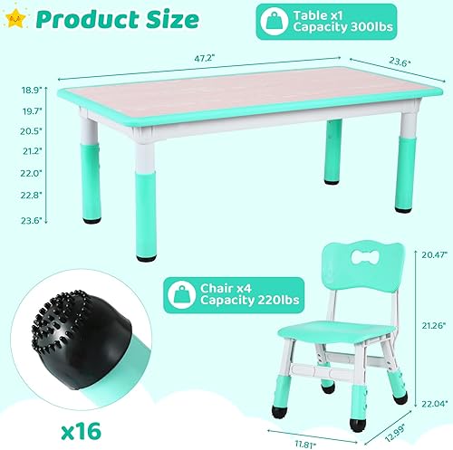 Miniatura 38 de Arlopu Juego de mesa y 4 sillas para niños, juego de mesa y sillas para niños pequeños, patas antideslizantes, escritorio de graffiti, mesa de