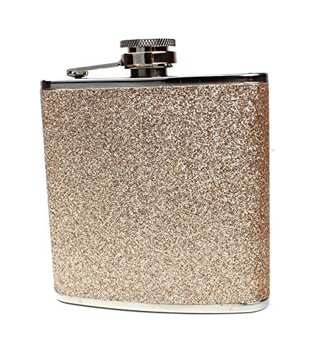 Glitter and Stainless Steel Hip Flask - Stores 6 Ounces (Champagne)