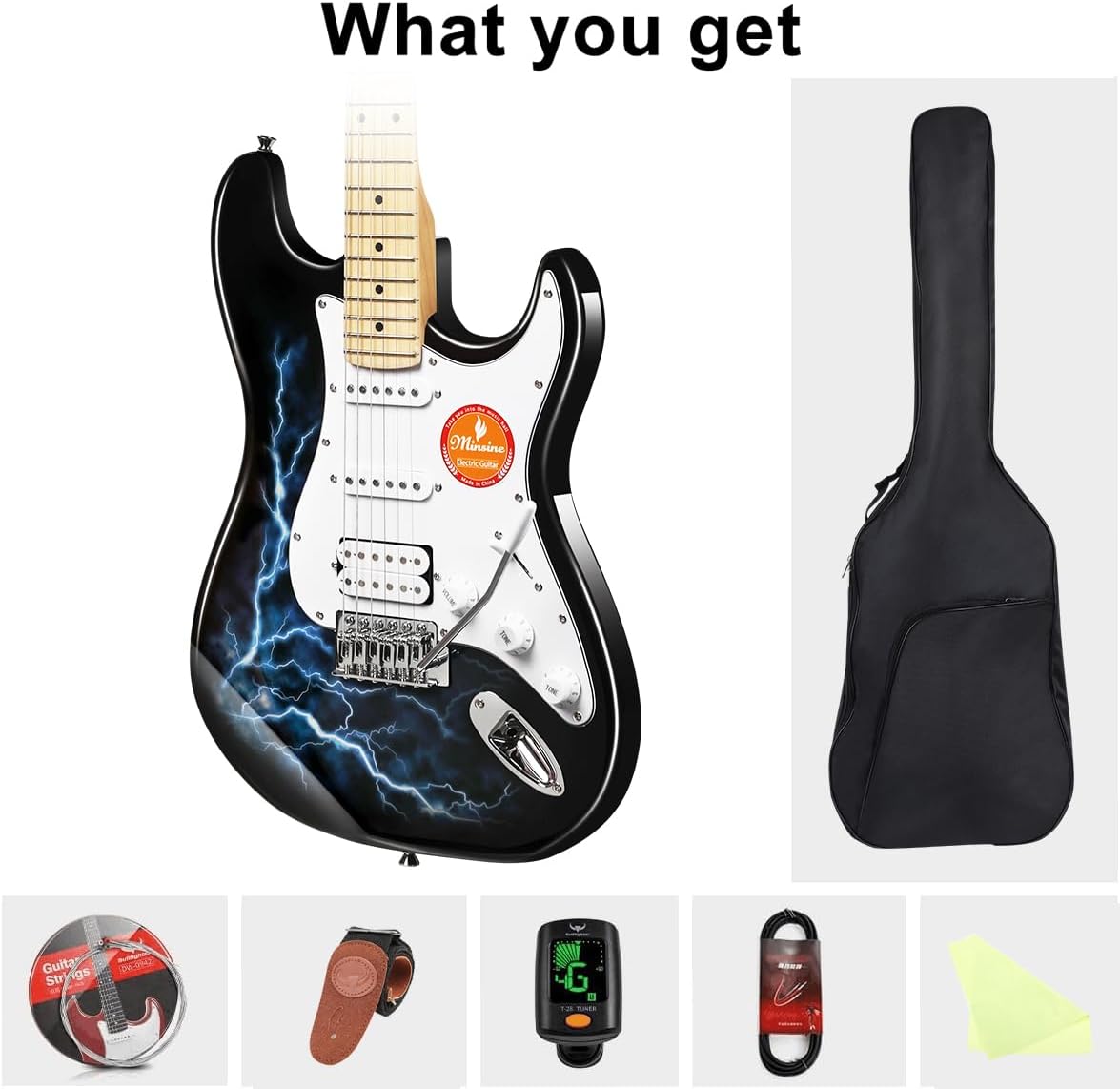 Electric Guitar Beginner Kits, 6 Strings 39 Inch Solid Body Guitarra Electricar Set for Adults With Gig Bag, Strap, Tremolo Arm, Cable & Picks MS100 (Lightning Blue)