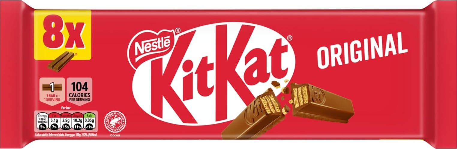 KitKat 4 Finger Milk Chocolate Biscuit Bar 41.5g | Multipack of 8 | 4 fingers of crispy wafer biscuit covered with smooth milk chocolate; ideal for a break at home or work