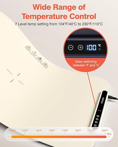 Miniatura 3 de Tapete Calentador de Alimentos, iTRUSOU 27.5x16'' Bandeja Calentadora Eléctrica con 7 Configuraciones de Temperatura, Temporizador Flexible de