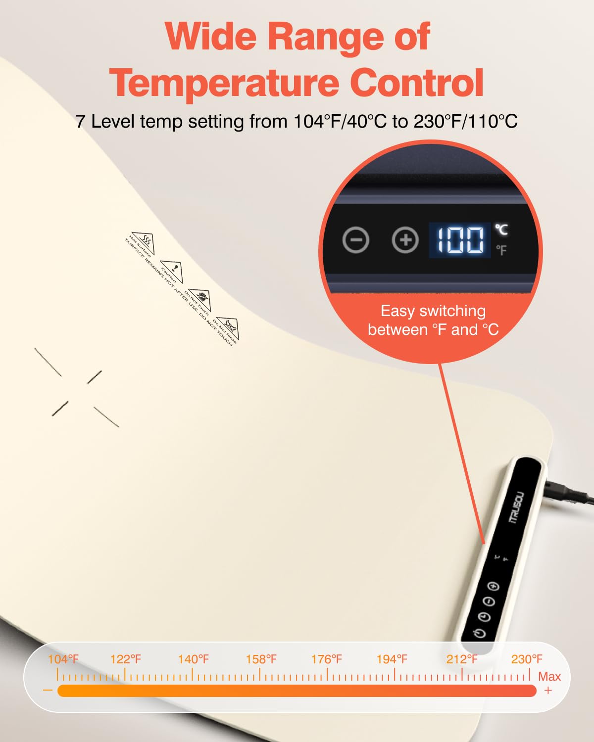 iTRUSOU Płyta podtrzymująca ciepło potraw, podgrzewanie całej powierzchni, regulowana kontrola temperatury, przenośna i składana płyta grzewcza z nano-silikonowym materiałem