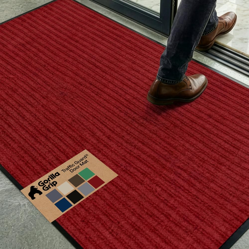 GORILLA GRIP Traffic Guard Indoor Outdoor Heavy Duty Door Mat, 72x48 Red