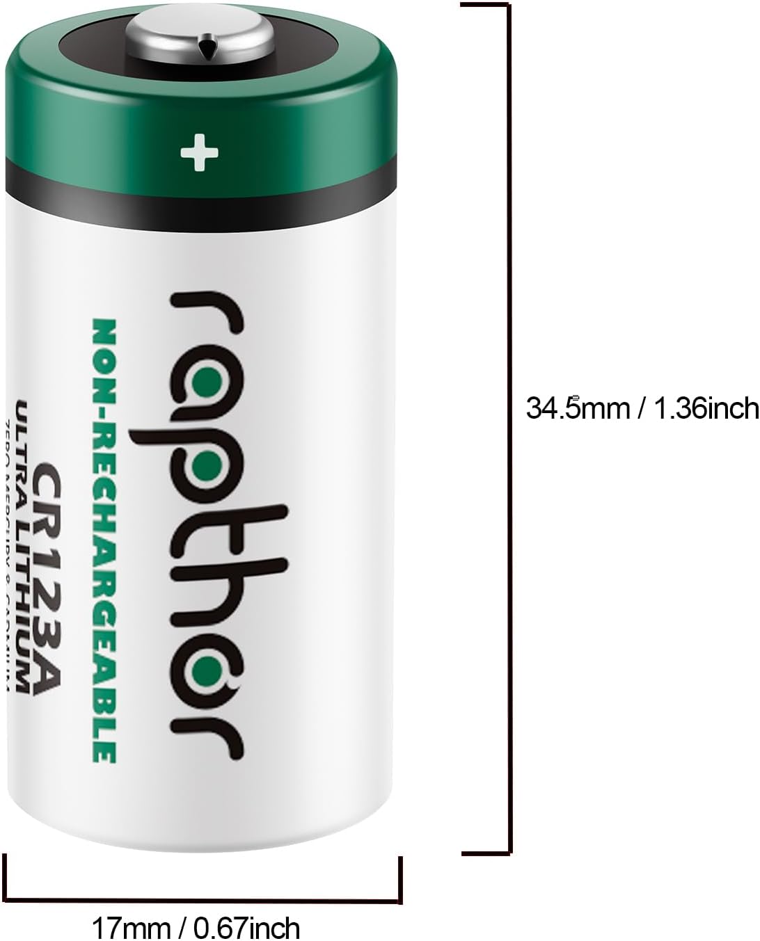 rapthor CR123A 3V Lithium Battery 40-Pack, 1650mAh High Capacity with PTC Protection, 10-Year Shelf Life, Replacement for CR17345 CR123 123A 123 EL123A, Ideal for Flashlights Cameras Smoke Detectors