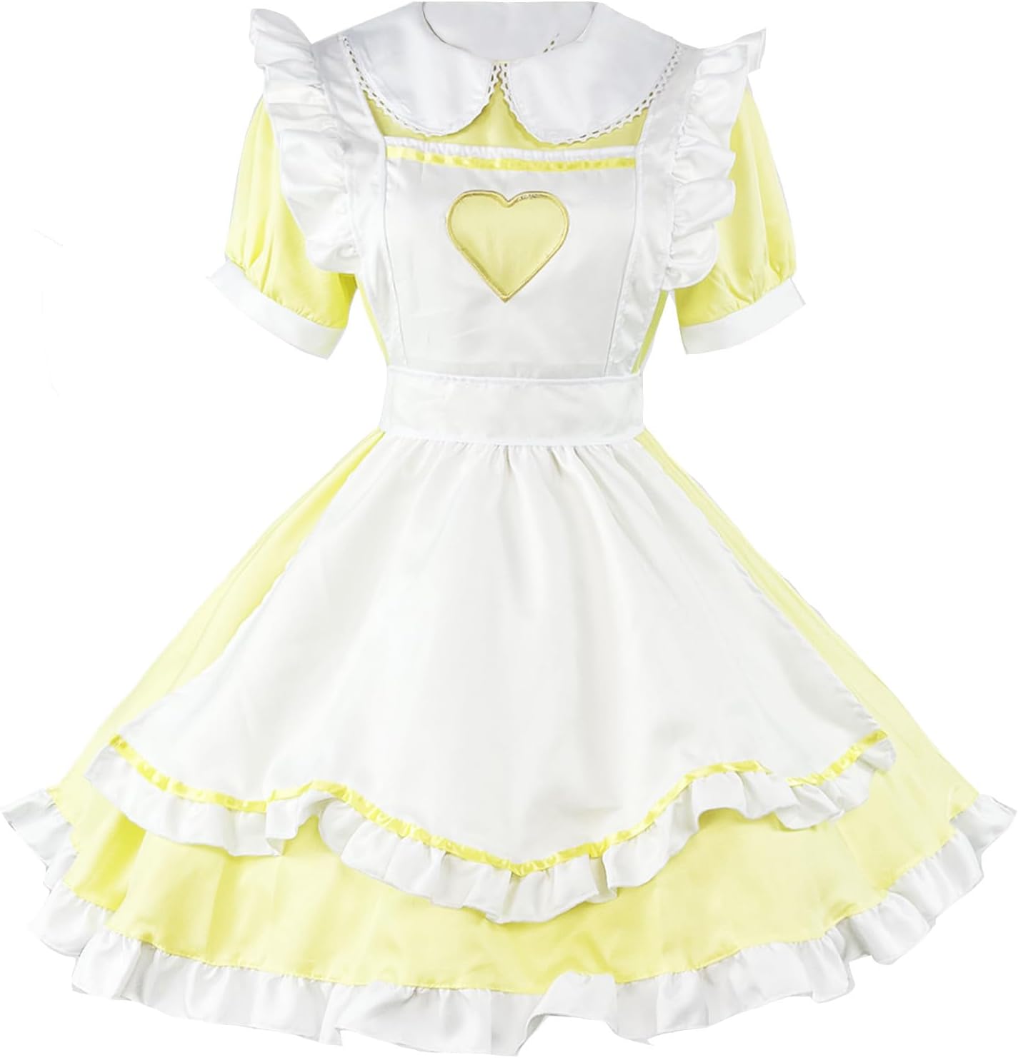 Women's Sweet Lolita Dress Collared Maid Apron Outfit with Headdress