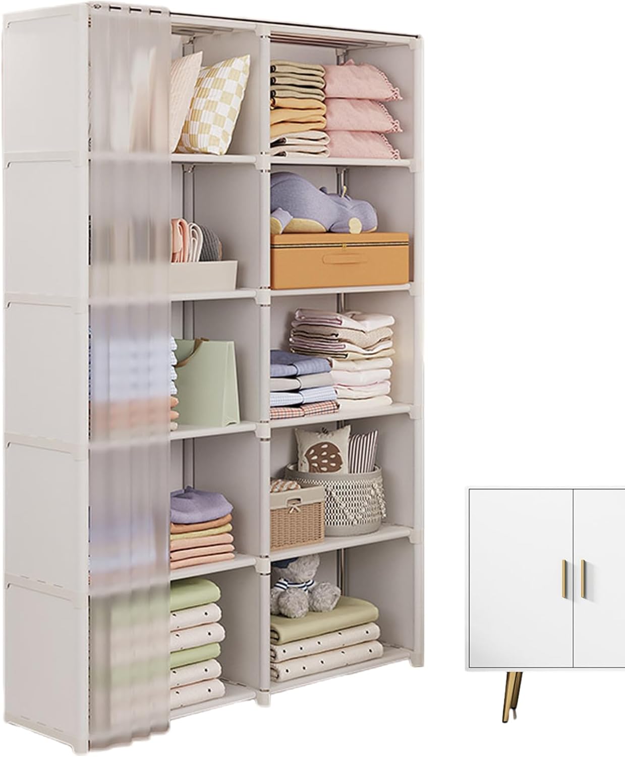 FreestandingsClothes Closet, Portable Wardrobe, Heavy Duty Garment Shelf, Storage Organizer, Steel Frame, Non-Woven Fabric Cover, Bedroom, Guest Room