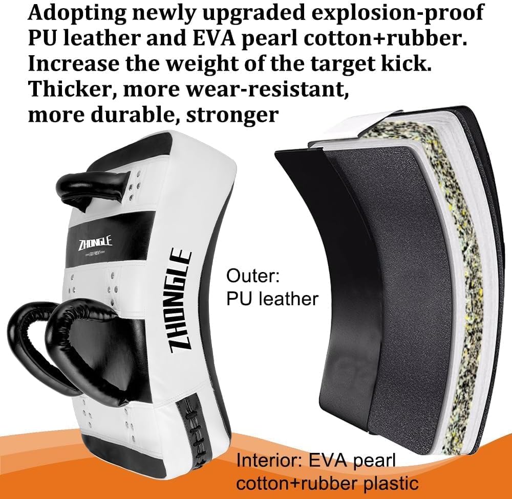 Muay Thai Pads 23in/19in Large Curved Kick Shield with 5in Thickness, Advanced Impact Diffusion, and Superior Grip for MMA, Boxing, Karate, and Taekwondo Training, Heavy Duty