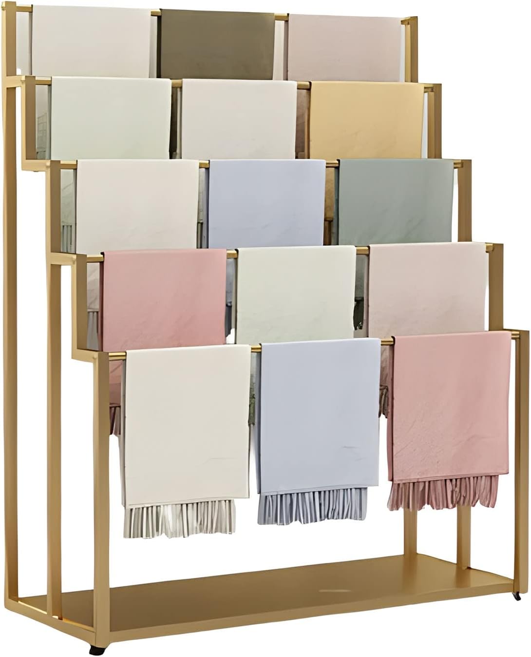 Large Scarf Rack Display Stand on Wheels, Metal Multi-Purpose Holder for Scarves, Shawls, Belts, Ties, Pants, and Cloths - Floor Standing Organizer