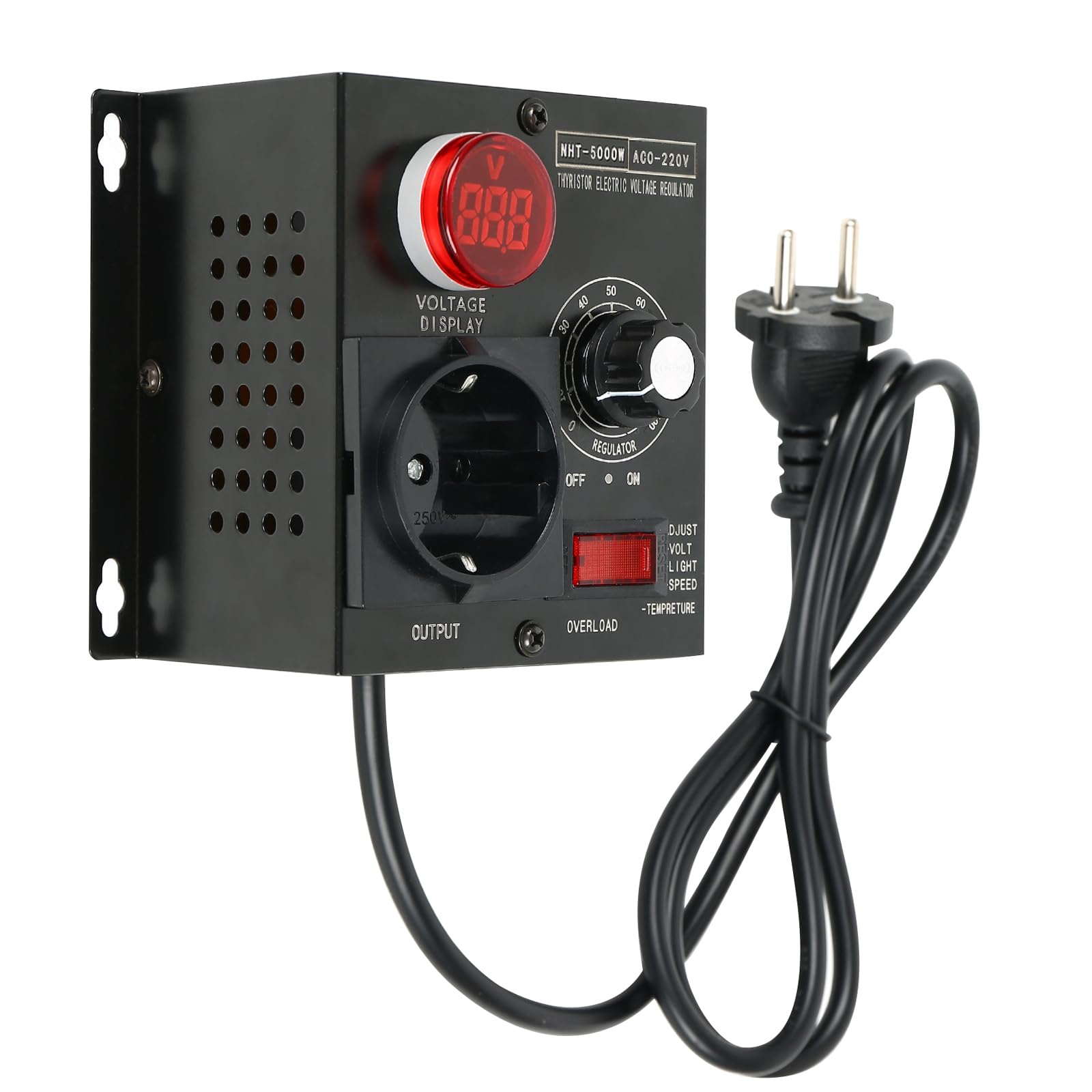 Dimmer, AC 220 V, 5000 W, SCR regolatore di tensione, regolatore di velocità del motore, dimmer, regolatori elettronici, dimmerazione, rallentamento (spina di uscita: spina europea)