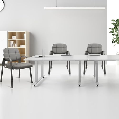 Miniatura 9 de CLATINA Silla de sala de espera para invitados con cuero regenerado y reposabrazos acolchados para recepción de oficina y escritorio de conferencia