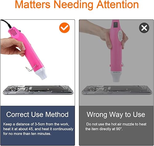 Miniatura 6 de Mini pistola de calor, pistola de aire caliente portátil de 300 W para manualidades de resina acrílica, manualidades de secadora, pistola de calor