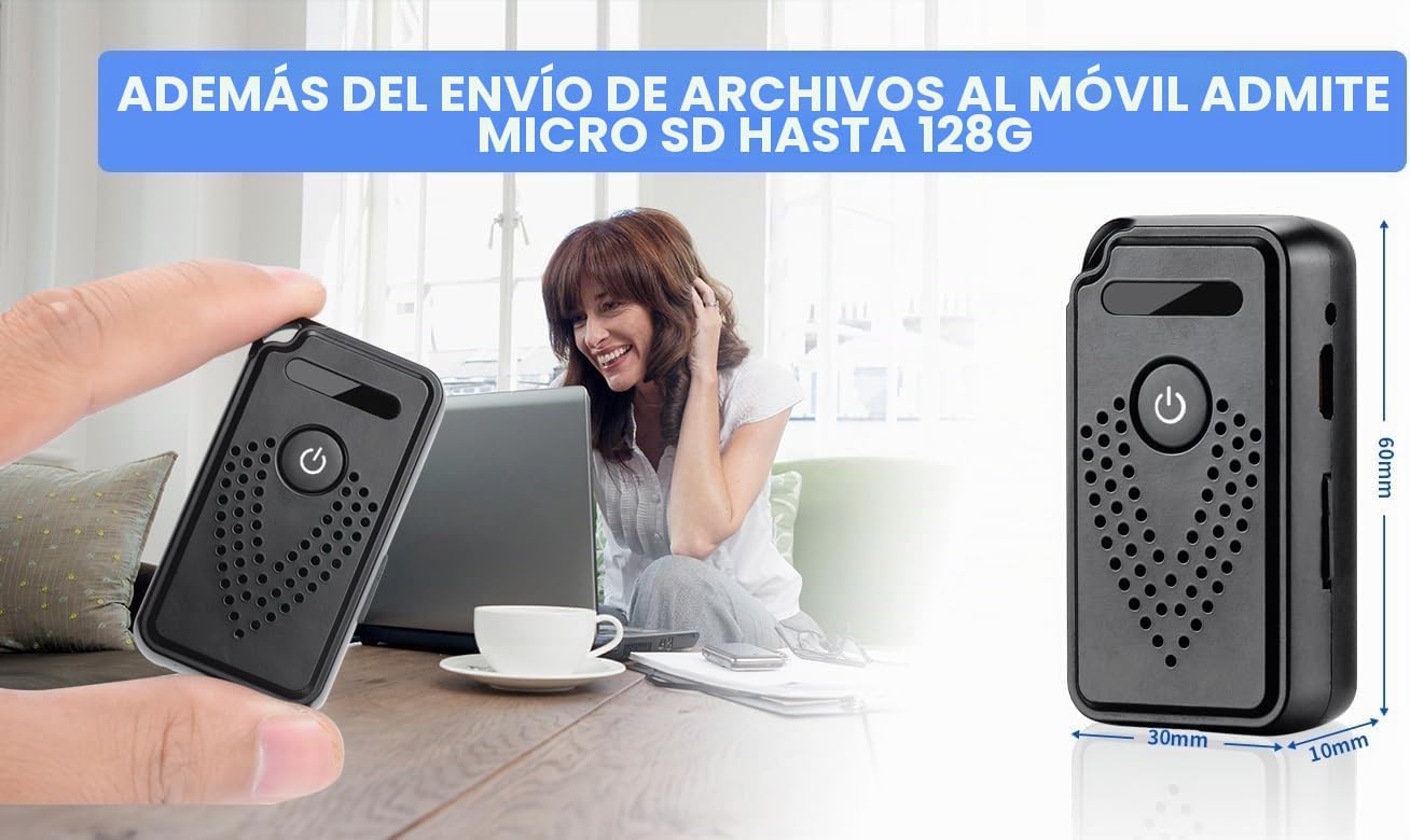 Grabadora de voz digital profesional con control remoto vía Wi-Fi y transferencia de archivos a distancia a smartphone (King Guard F1)