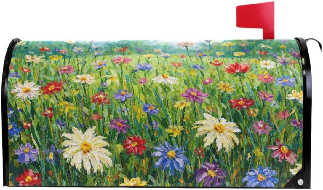 WOOR Wildflowers Spring Magnetic Mailbox Cover Oversized for Garden Yard Outdoor Decorations-25.5" x20.8