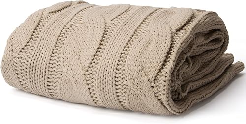 Manta tejida de lana doble Battilo, suave, 50 x 60 pulgadas, Caqui, 50" x 60"