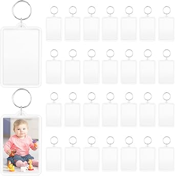 30 Pieces Clear Acrylic Photo Frame Keychain,Picture Insert Blank Keyrings with Split Ring,Rectangle Blank Photo Keychains,Make Your Own Keyring Kit