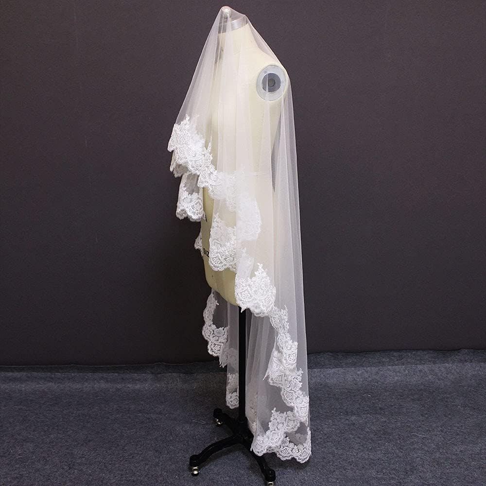 Sluiers Pailletten Kanten bruidssluier Geen kam Bruidssluier van tule 2 meter lange mantilla bruidssluier Eén laag Elegante bruidstule