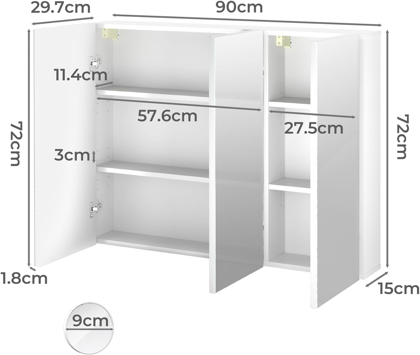 Bathroom Mirror Cabinet,Wall Mounted 900x150x720mm White 3 in 1 Vanity Storage,Unit with Cupboard 5X Magnifying Mirror Tissue Slot Modern Shaving Makeup Organizer for Toilet Washroom Bedroom