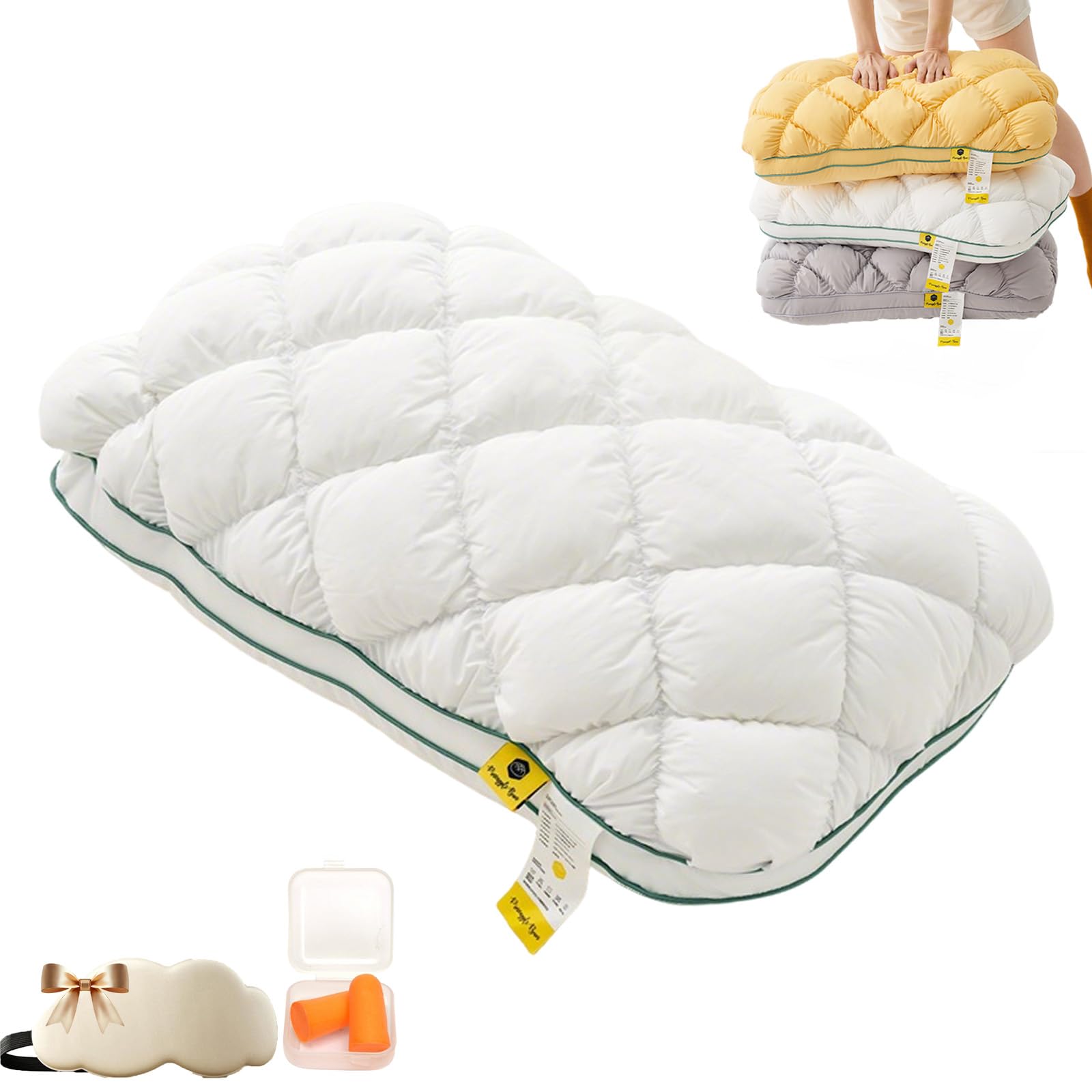 Qosneoun White-A Pineapple Cloud-Like Down Pillow, Pineapple Pillow, Highly Elastic Bed Pillow,Comfortable Sleeping Pillow, 3-Second Rebound, 3 Times The Fluffiness For Back And Side Sleepers (White-A)