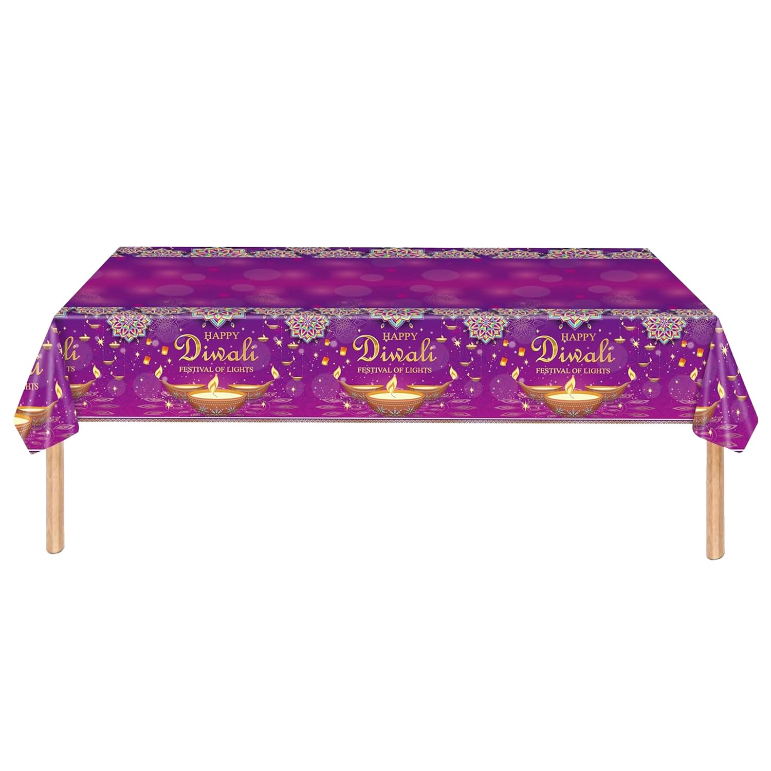 Festival Of Lights Tischdeko Happy Diwali Tischläufer – Violett 180 X 35 Cm, Fest Der Lichter Deko, Leinenstoff, Hitzebeständig, Für Indische Feiertage