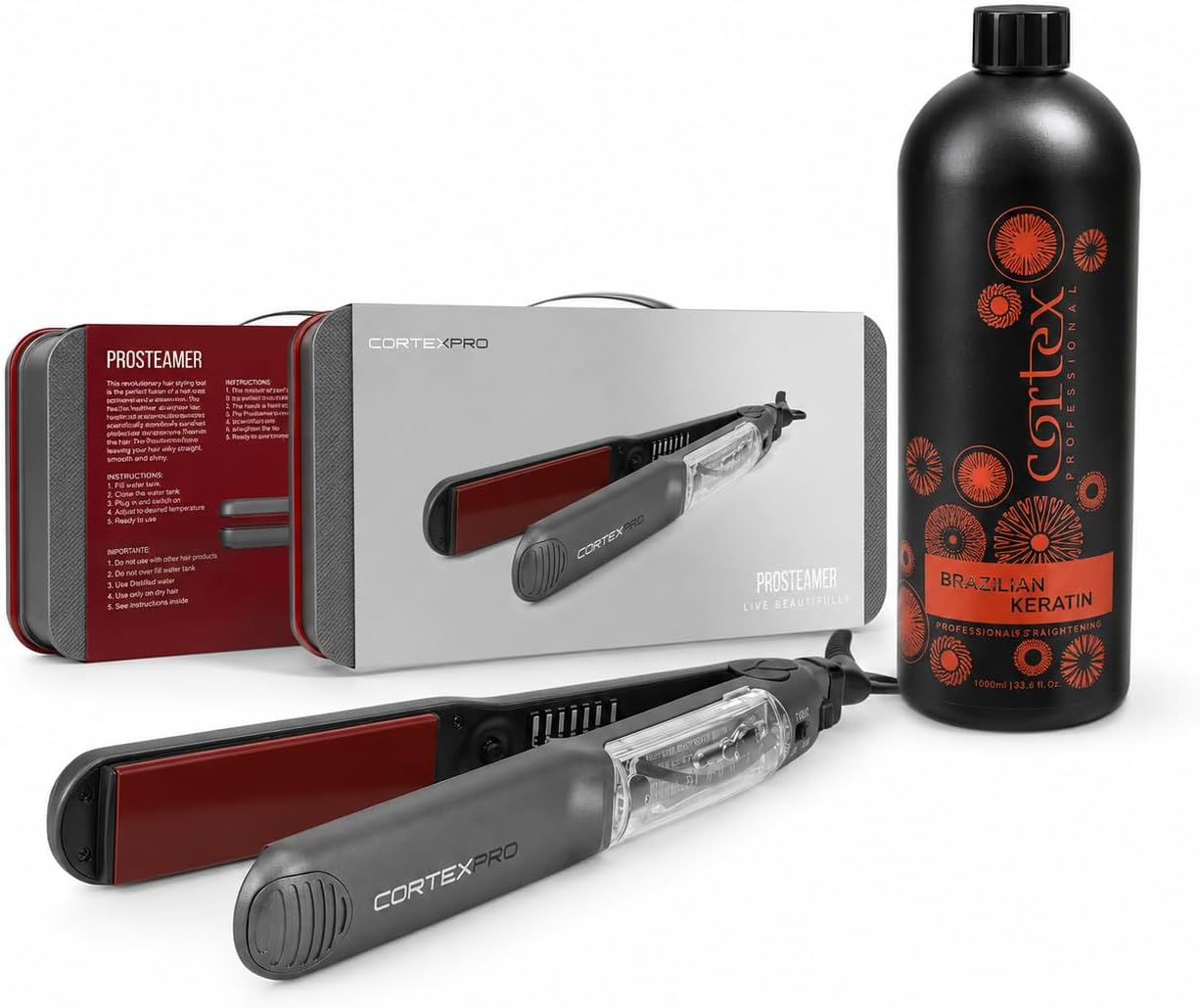 Bundle Cortex Pro Hair Straightener, 1.25 Inch, with Brazilian Keratin Argan Refill Bundle
