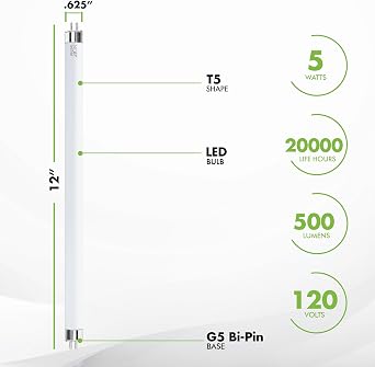 KOR F8T5/CW T5 LED Tube Light Bulbs, 12-Inch, 5W, 500 Lumens, 4-Pack