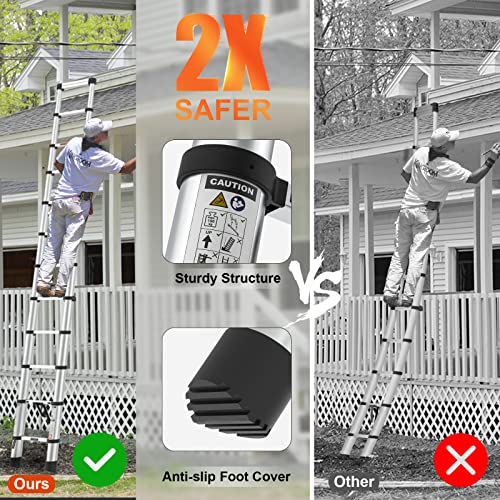 Telescoping Ladder, Luisladders 12.5Ft Aluminum Lightweight Extension Folding Telescopic Ladder Button Retraction Slow Down Design En131 330Lbs Max Capacity, Multi Purpose Rv Ladder For Outdoor Work #TOP4