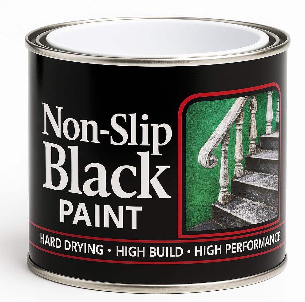 JKG NON-SLIP BLACK PAINT 180ml - For Stairs & Garden Steps - Wood Metal & Concrete - Durable Tough Textured Finish - Interior Indoor Exterior Outdoor - Masonry Fade-Resistant Non-Slip Paint