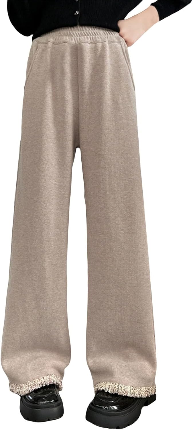 Girls Baggy Wide Leg Sweatpants Winter Fleece Lined Elastic High Waist Pants Teen Casual Soft Cotton Athletic Joggers