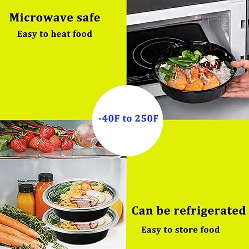 Miniatura 4 de Paquete de 50 recipientes de preparación de comidas, recipientes circulares de plástico de 24 onzas con tapas para preparación de alimentos, cajas