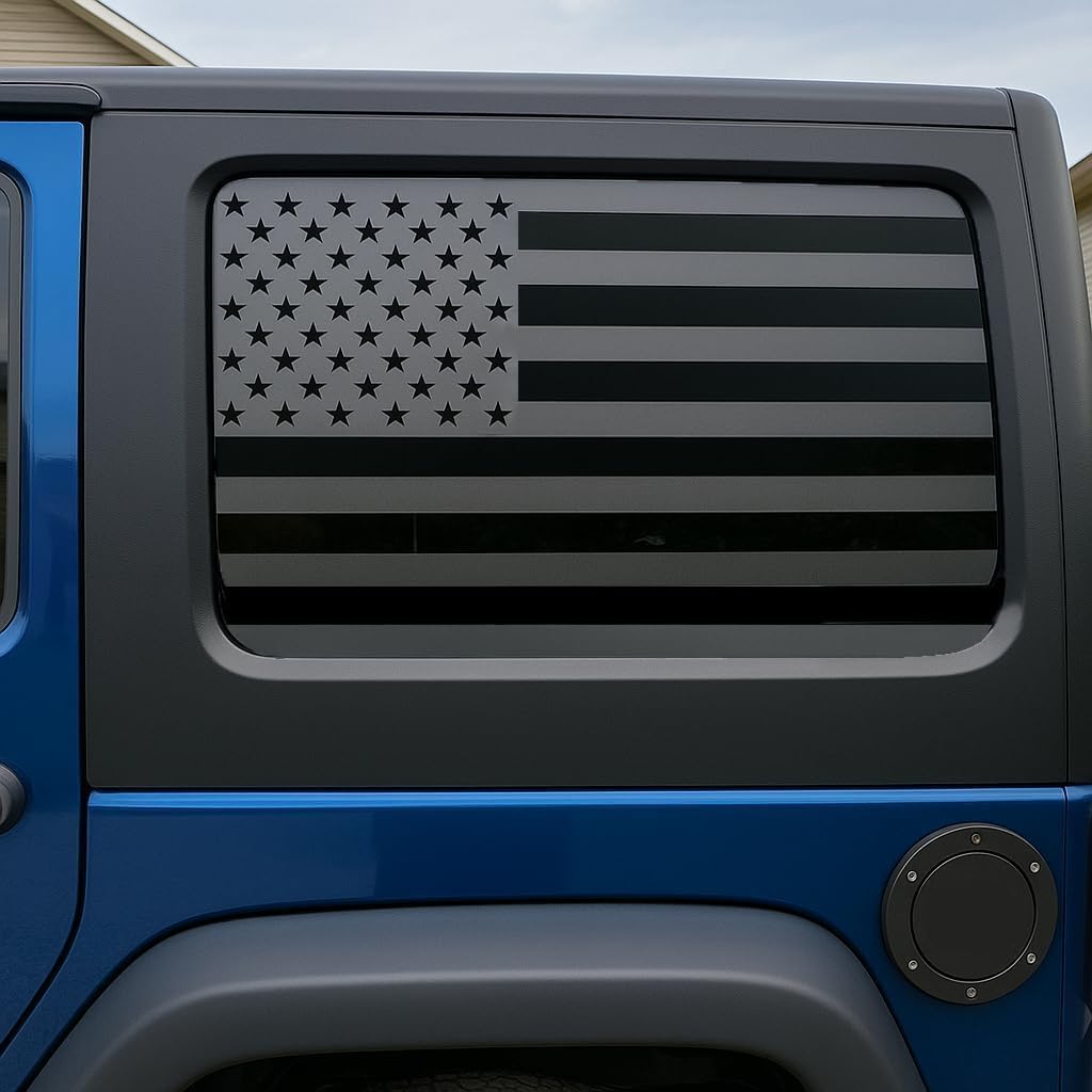 Xinghe for Jeep Wrangler JL JLU 2018–2025 4-Door Version, Rear Window American Flag Decal, Matte Black USA Flag Vinyl Sticker, Precut Back Side Window Patriotic Exterior Accessories