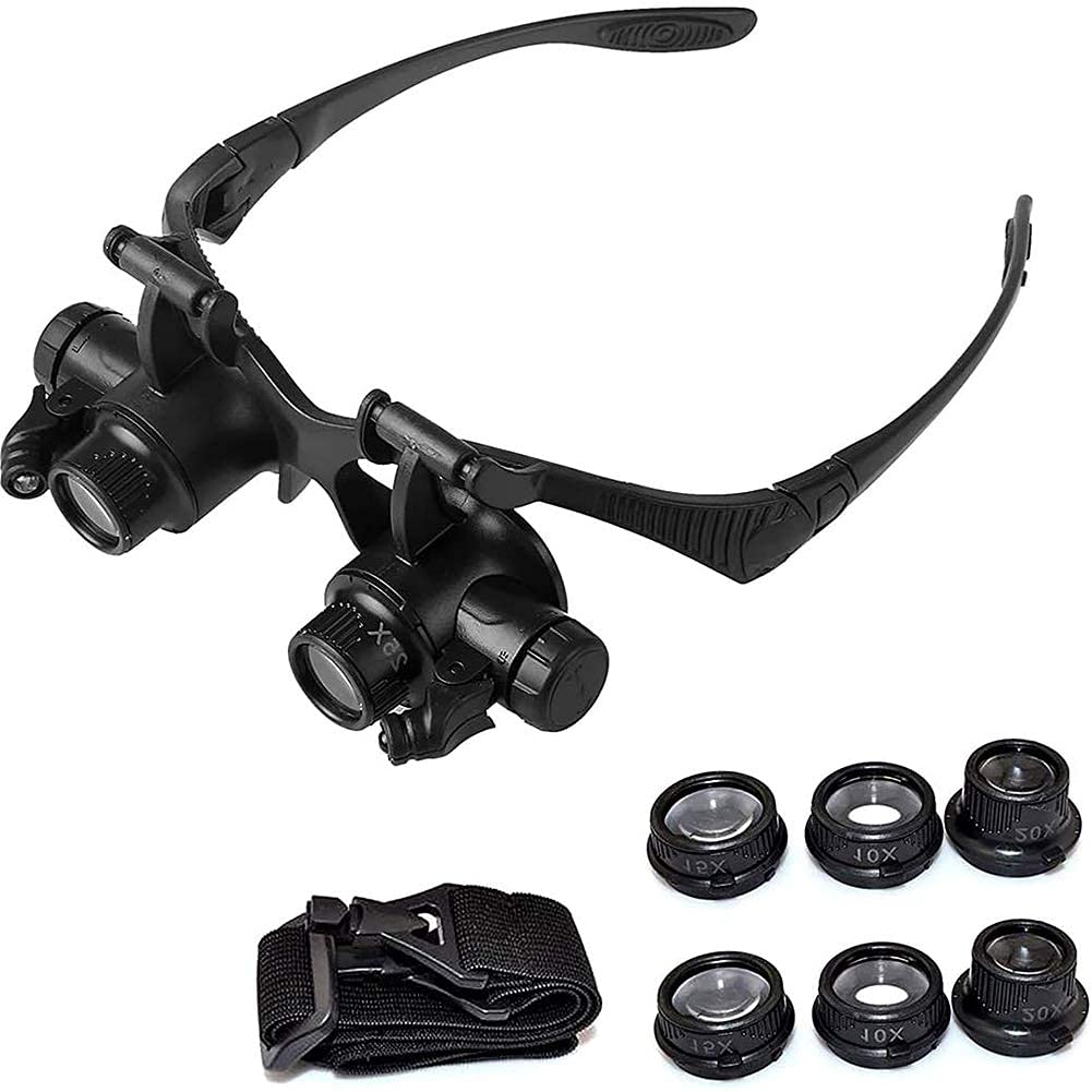 Lupas, lupas binoculares para diadema, lupa de joyería, lupa de montaje en la cabeza, con 2 luces LED, lupa de 10 x 15 x 20 x 25 x para reloj, reparación electrónica