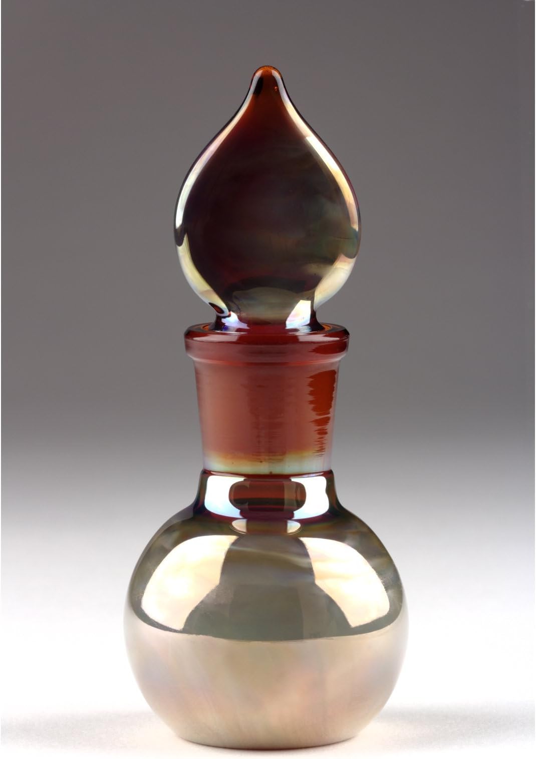 Blown Glass Bottle with Ground Stopper - Amber/Silver