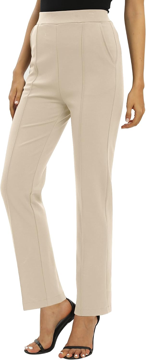 EXCHIC Women's Yoga Dress Pants Stretchy Casual Slacks Straight Leg Work Pants with Pockets