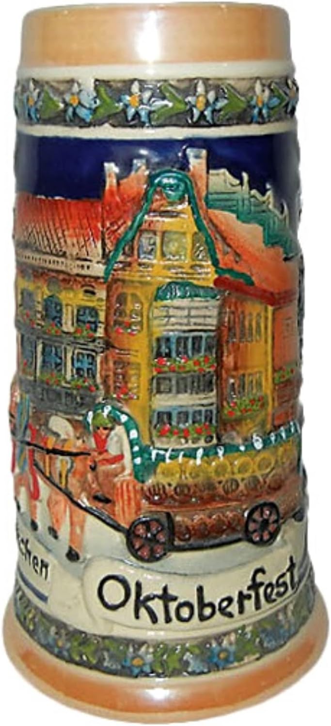 E.H.G | 0.7L Premium Oktoberfest Stein Ceramic Tankard for German Christmas, Munich Germany Stein with Edelweiss Flowers | Oktoberfest Edition, Octoberfest Beer Mug Jarra Stein.