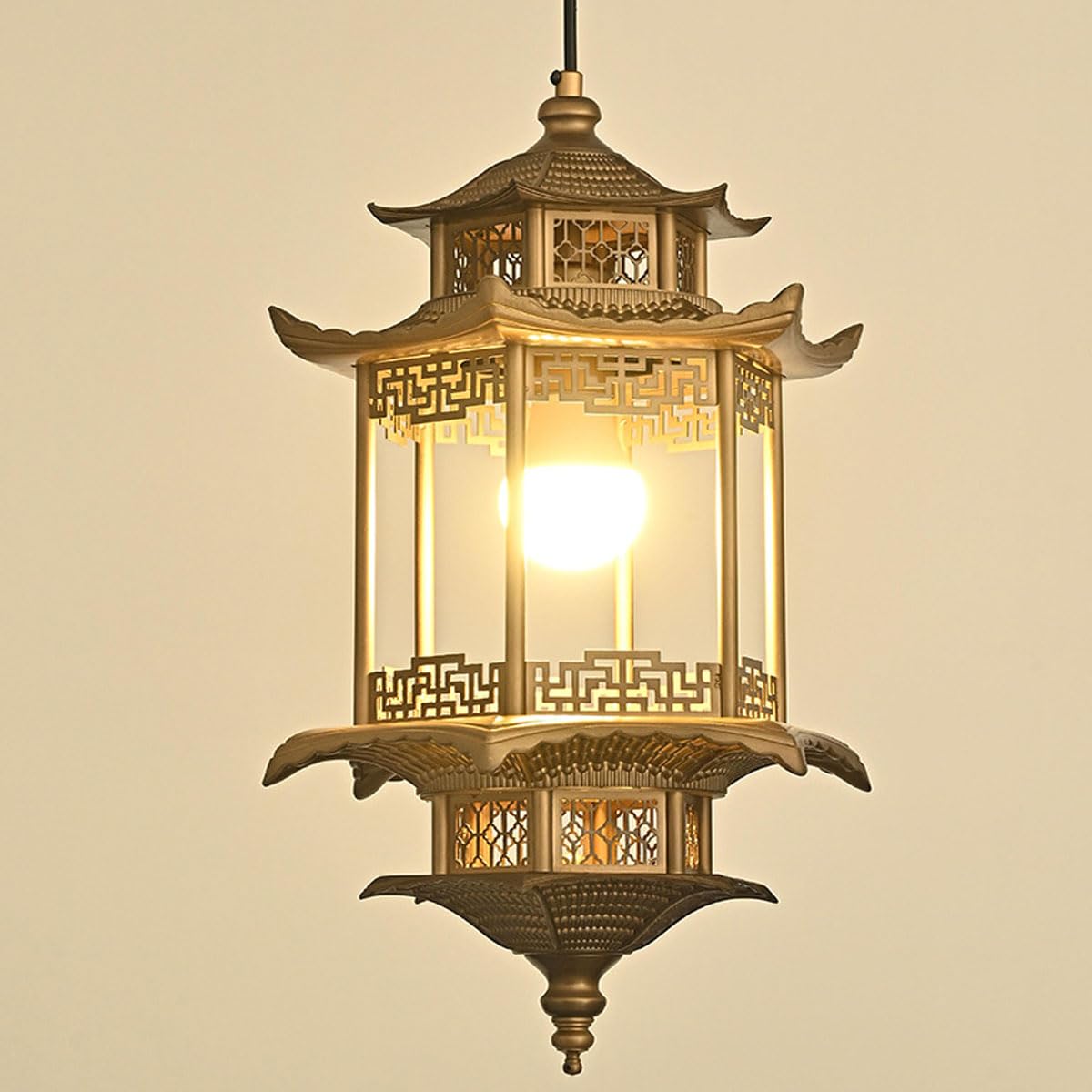 Nowy chiński styl sześciokątny pawilon wiszący lampa wisząca z metalu, żyrandol w stylu chińskim Zen Palace nadaje się do ganku lub herbaciarni