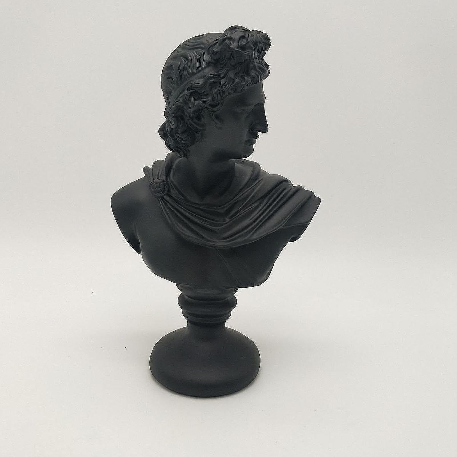 Estatua de Busto Griego Escultura de Busto Romano Figurilla de Resina Arte Clásico Mitológico Adecuada para Decoración de Bibliotecas Escritorio, Apolo Negro, tal como se describe