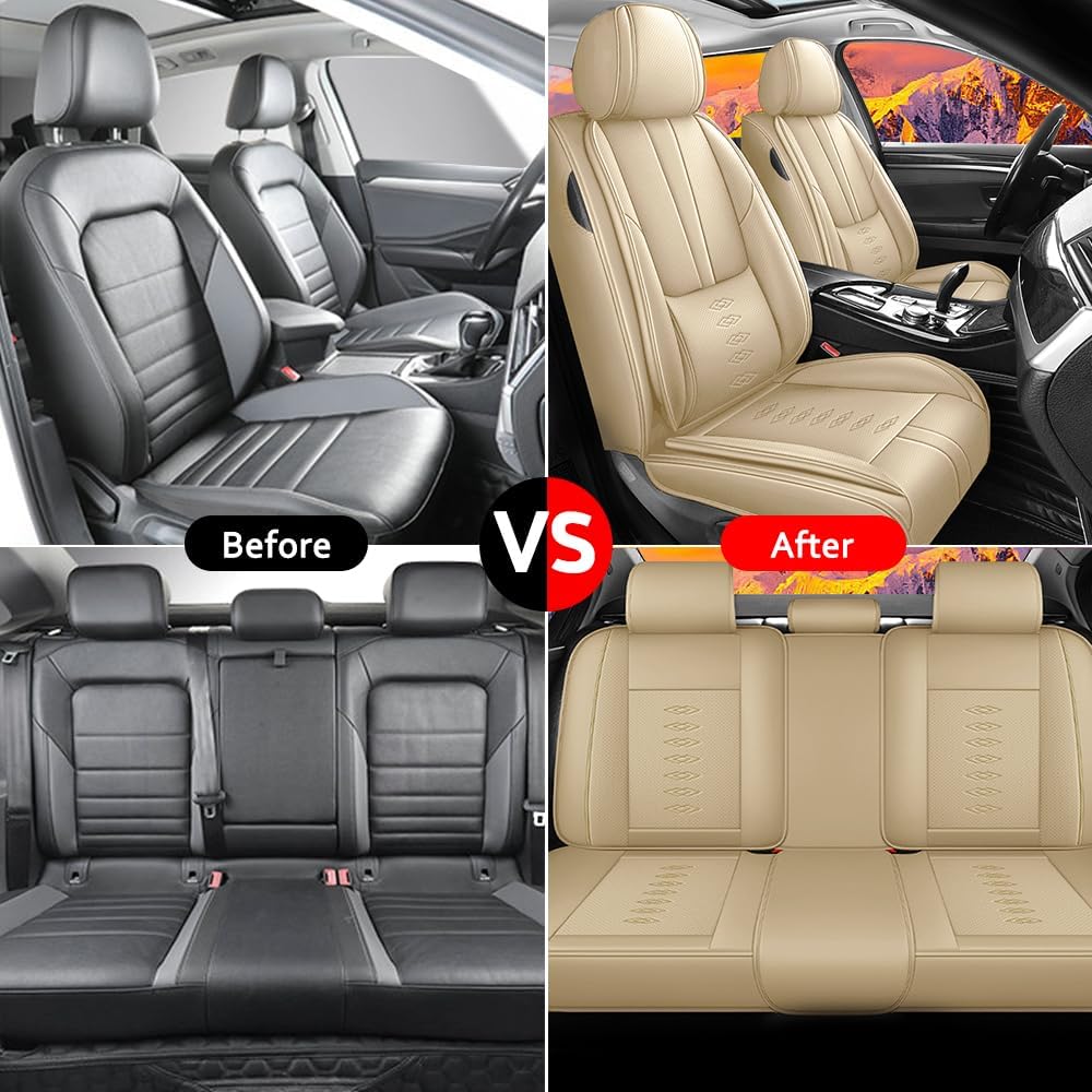 Car Seat Covers Fit for Jeep Wagoneer S 2024 2025,Full Set Leather Seat Cover,Airbag Compatible Car Seat Cushions,Waterproof Seat Covers for Cars(Beige)