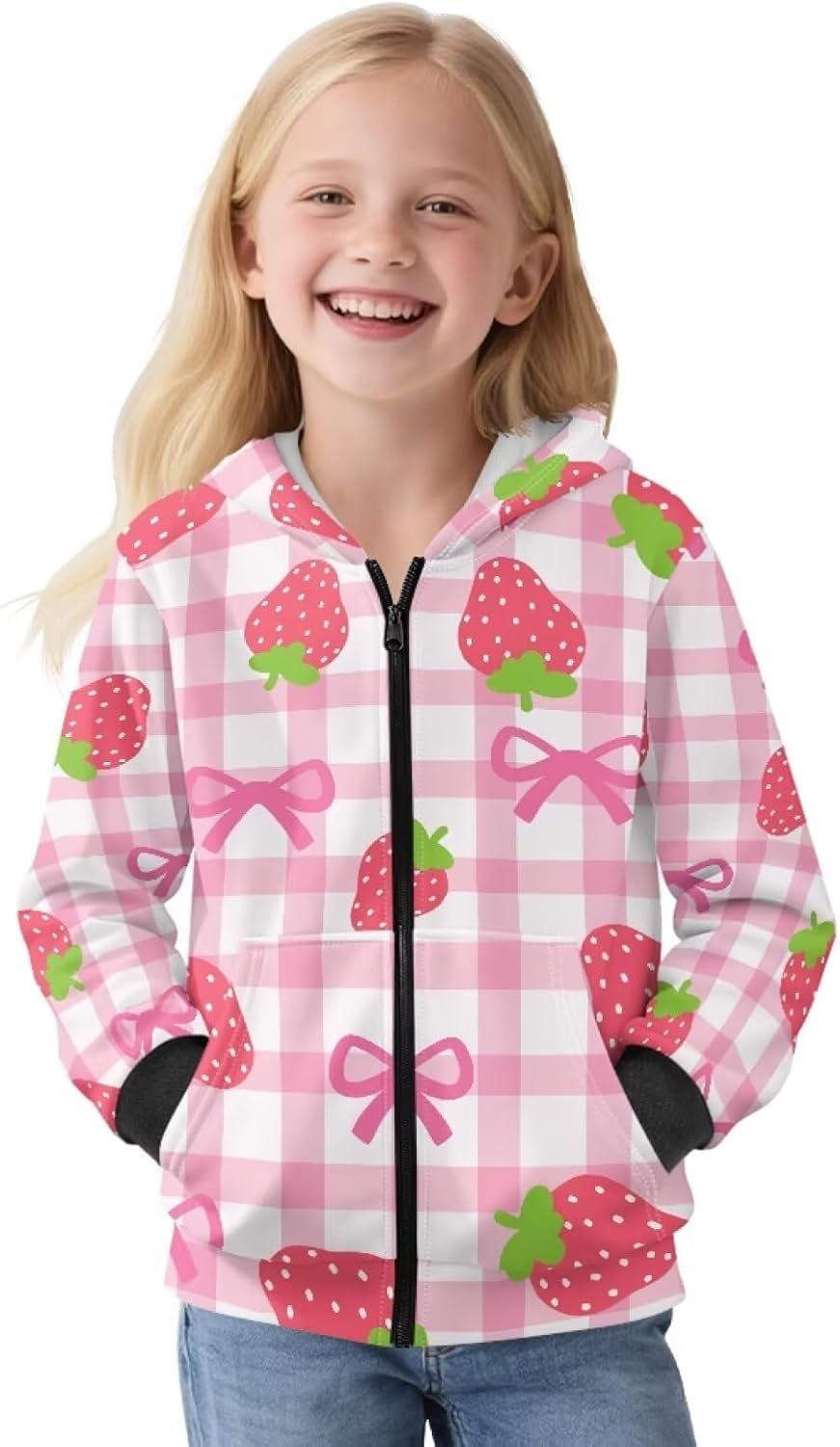 Fruit Print Girls Hoodie Sweatshirt for Kid Full Zip Sports Hoodie Jacket Pullover Top Coat with Pockets