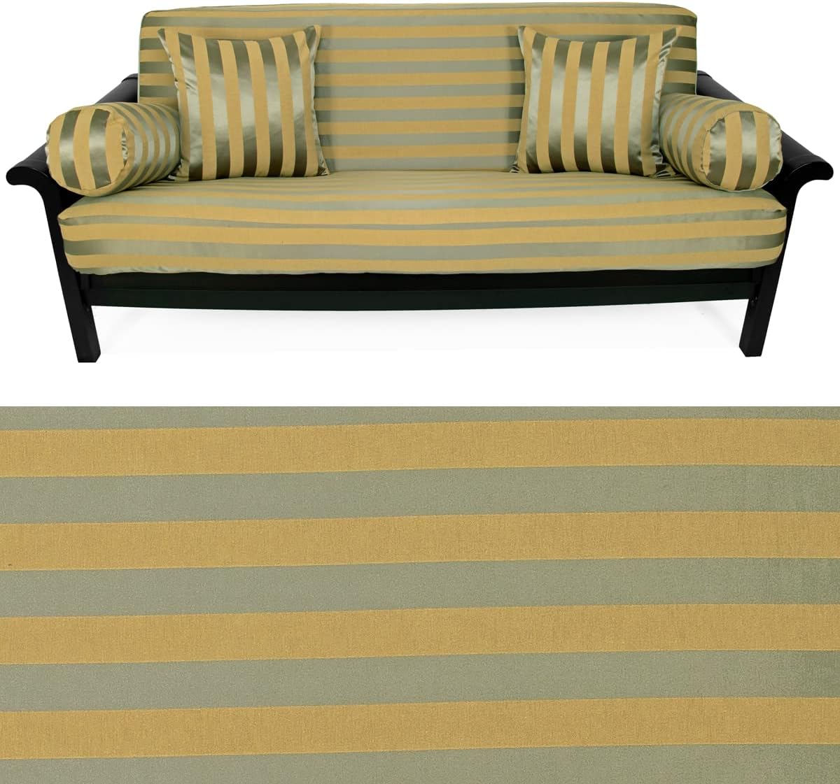 SlipcoverShop Chartres Stripe Cognac Futon Cover 357 Queen 5pc Pillow Set