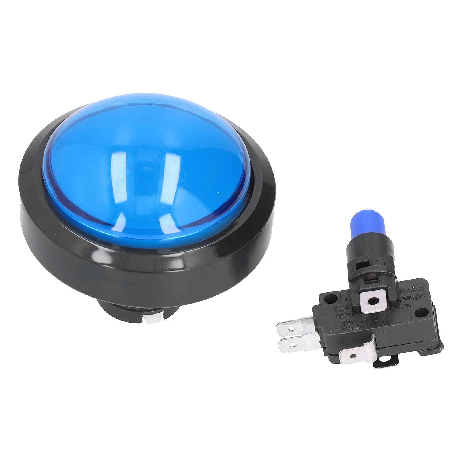 Arcade Buttons, 60mm Big Convex Button with LED Light, High Sensitivity American Style Standard Arcade Buttons, Dome Push Button with Micro Switch for Arcade Machine Video Games Console(Blue)