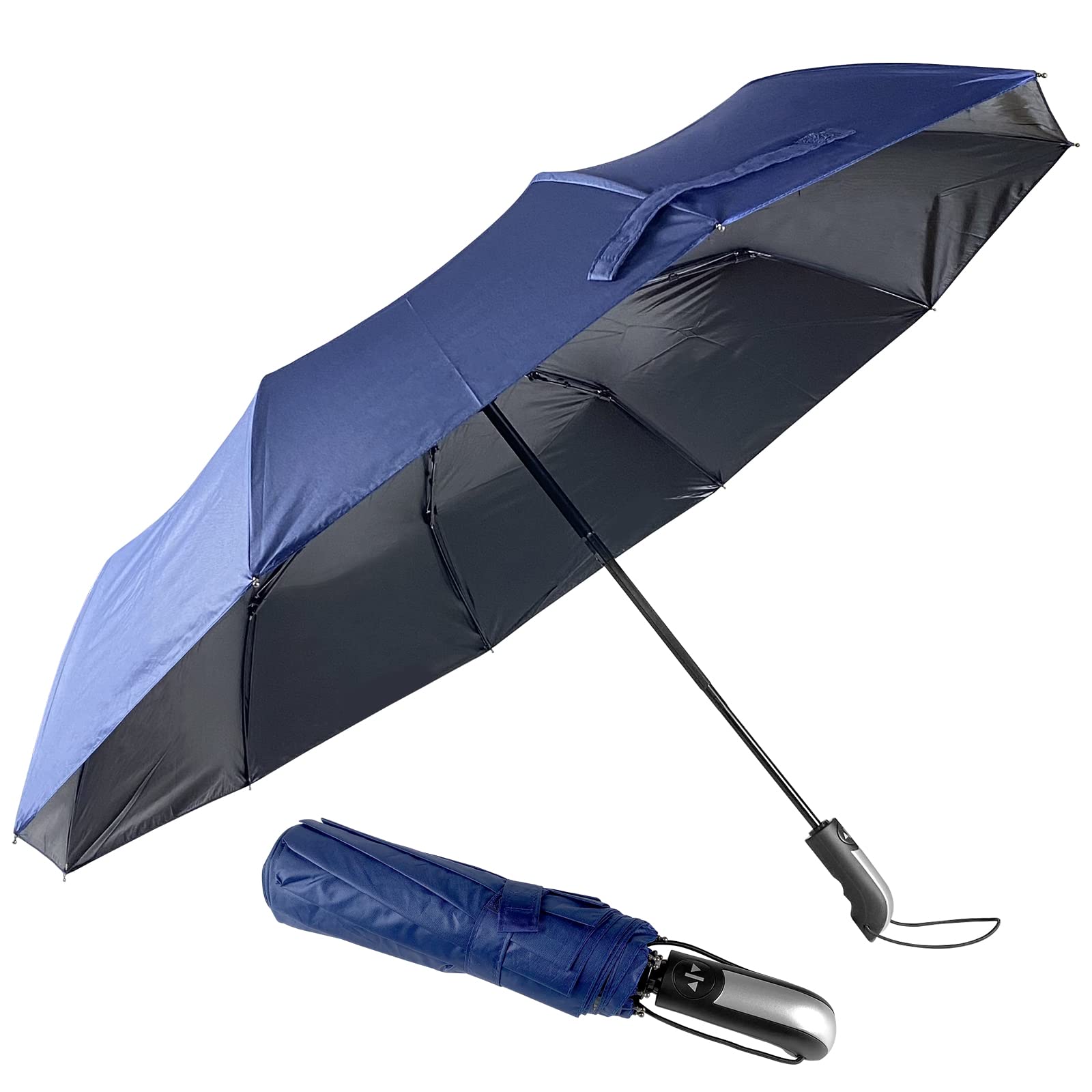 Uootach Paraguas plegables, 10 Bone - Impermeable - prueba de viento, Apertura y cierre automático con un botón, paraguas de bolsillo plegable portátil, para hombres y mujeres, niños(azul)