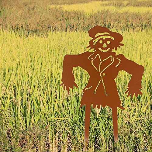 Cinpiuk Scarecrow Garden Stake, Metal Yard Sign Fall Halloween Thanksgiving Outdoor Decoration Scarecrow Sculpture For Lawn Patio Decor #TOP2