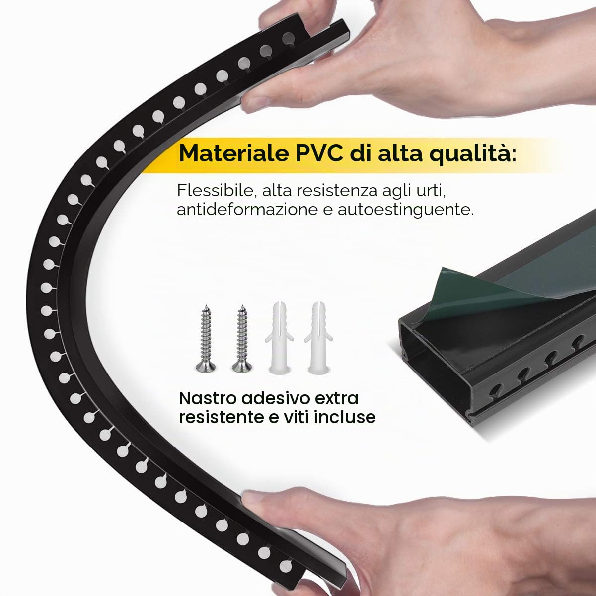 Stageek Canalina Coprifili, Canalina Cavi, Canali Portacavo, Canalina Passacavi, Cable Management Scrivania, Dimensioni: 9x39 CM, Lunghezza totale: 3,5 M - Nero