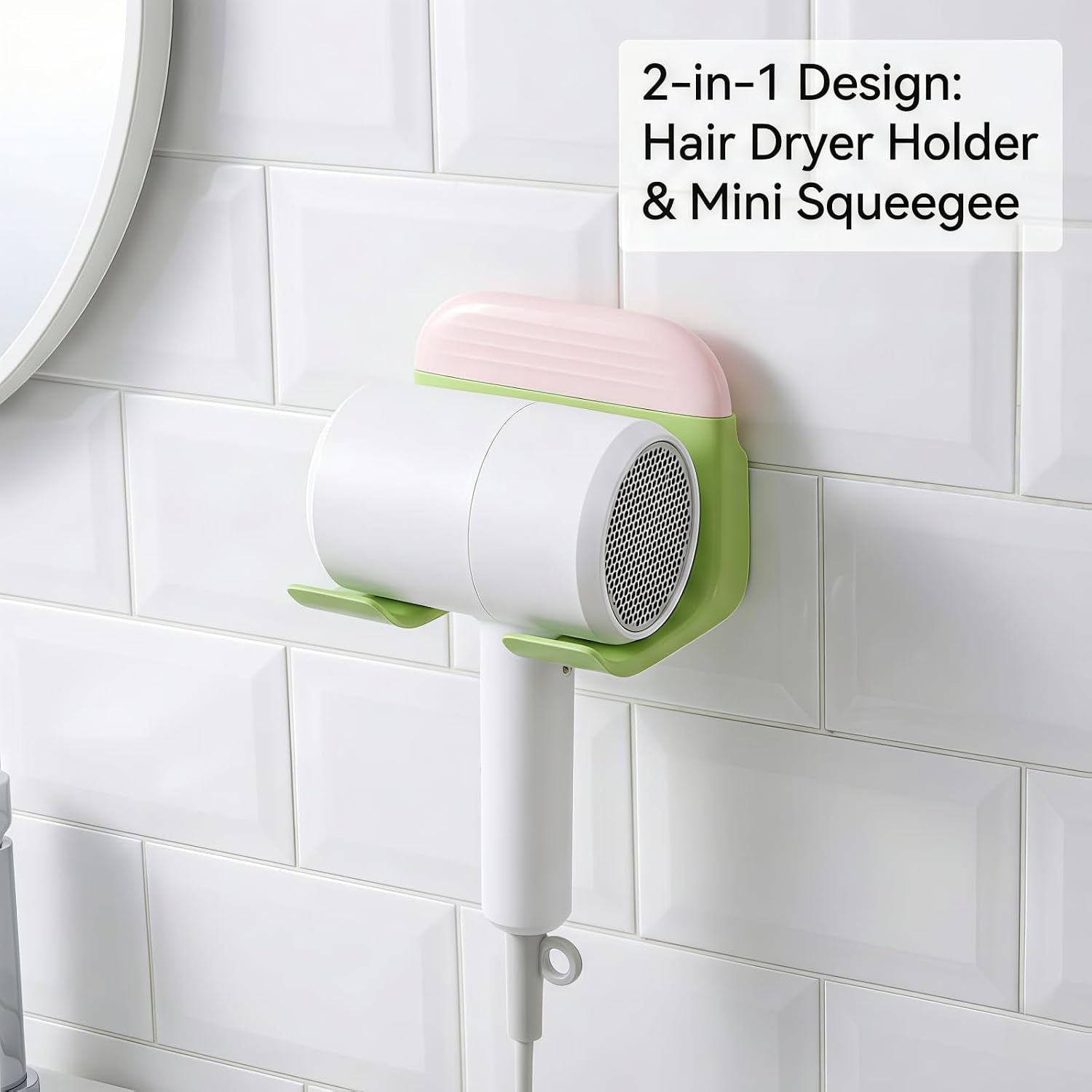 4.9 inch Hair Dryer Holder Wall Mount, Adhesive Blow Dryer Rack with Mirror Wiper, Universal Hair Tool Organizer for Bathroom (Grey)
